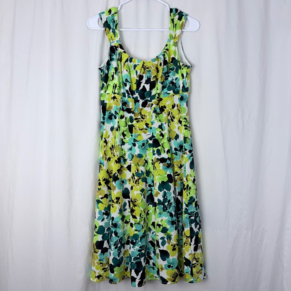 Maggy L Green Teal Floral Dress Sleeveless Scoop Neck Women's‎ Size 10